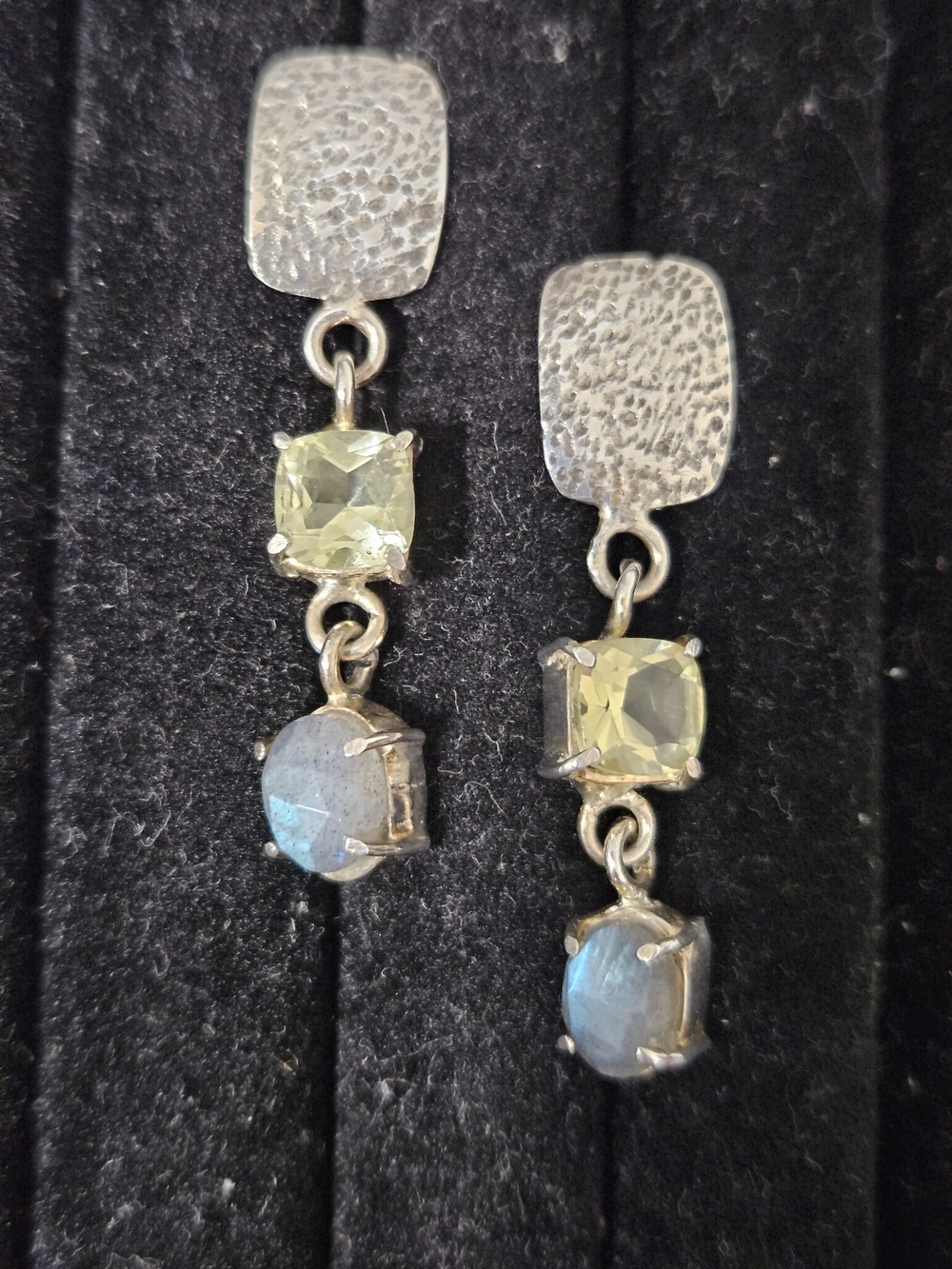 925S Dangle Earrings with Citrine and Blue Flash Lab Gemstones